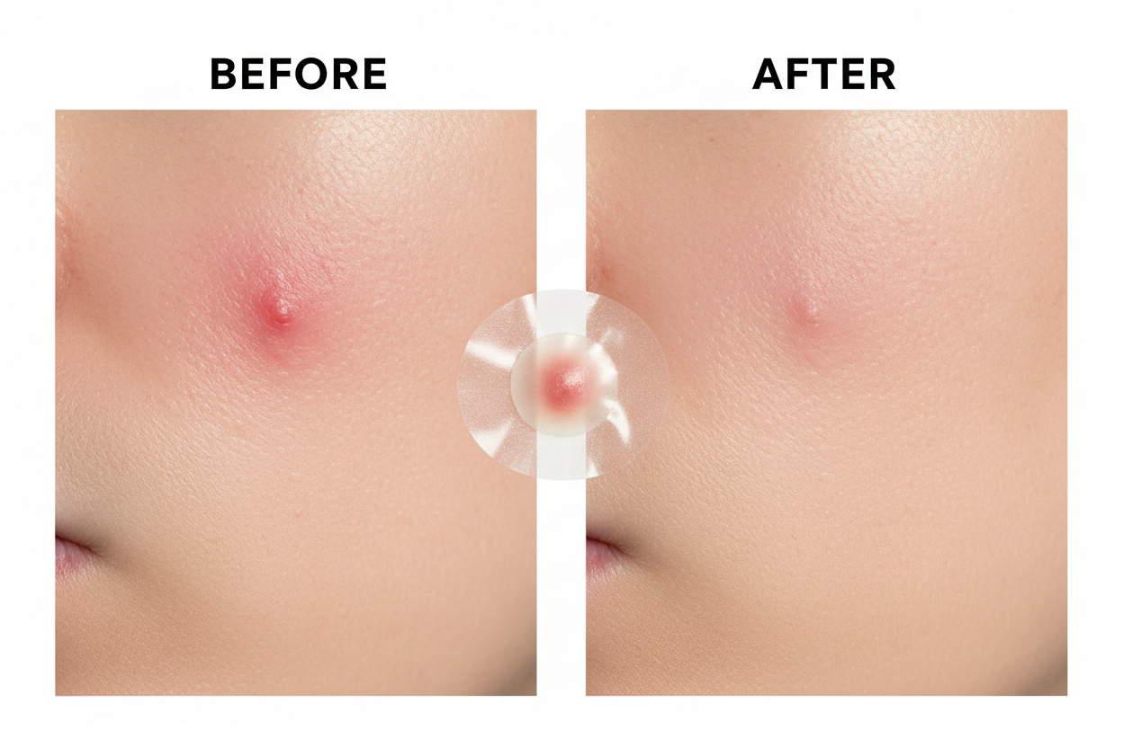 a before and after image of using the mighty patch product